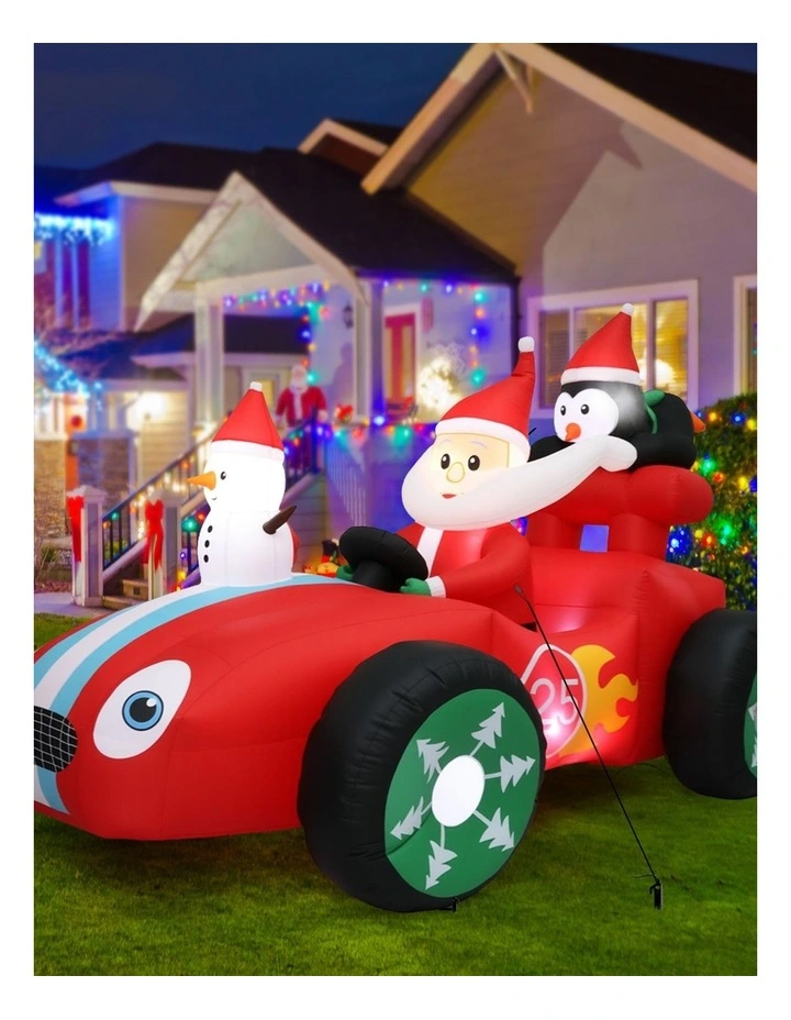 Santaco 2.4m Inflatable Santa Racing Sleigh Car Outdoor Blow Up Christmas Decor image 6