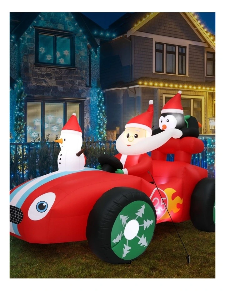 Santaco 2.4m Inflatable Santa Racing Sleigh Car Outdoor Blow Up Christmas Decor image 7