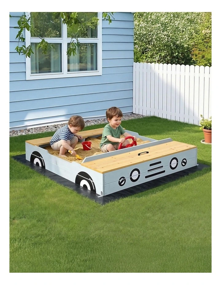 Wooden Car Sandpit Sandbox Outdoor Play Toy 120cm image 3