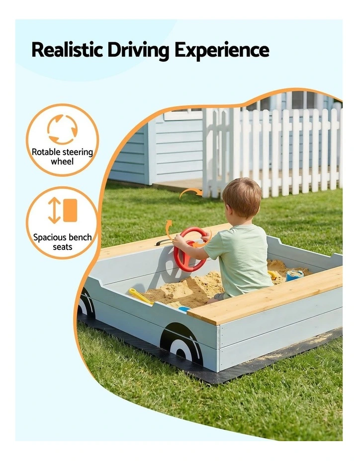 Wooden Car Sandpit Sandbox Outdoor Play Toy 120cm image 5
