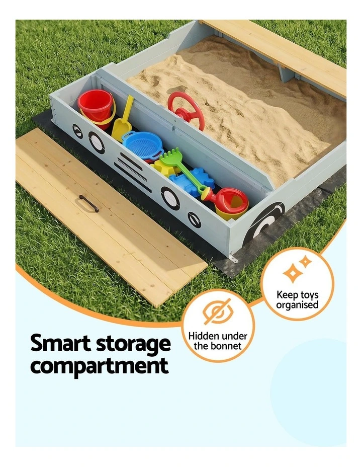 Wooden Car Sandpit Sandbox Outdoor Play Toy 120cm image 6