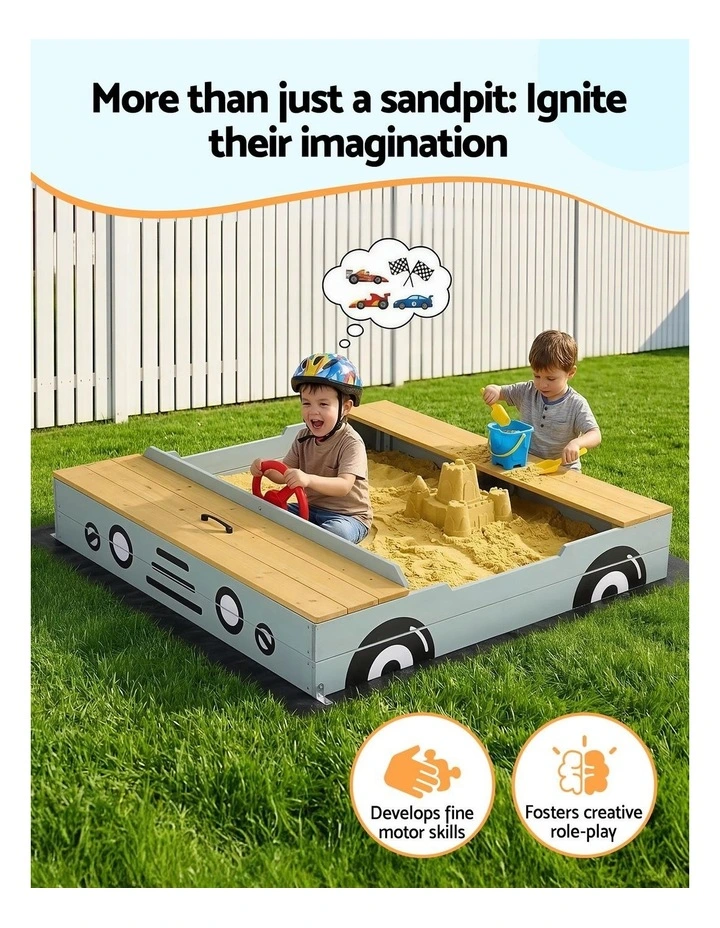 Wooden Car Sandpit Sandbox Outdoor Play Toy 120cm image 7
