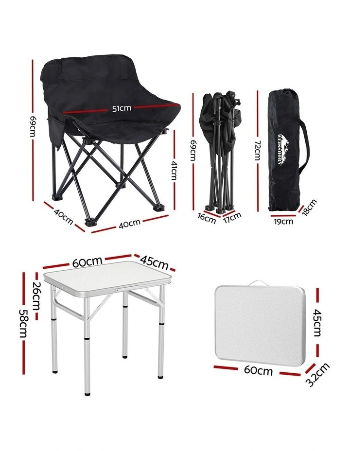 Folding Aluminium Camping Table Chair Set 3-Piece in Multi image 3