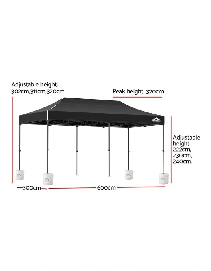 Gazebo Pop Up Marquee Folding Camping Tent 3x6m in Black image 2