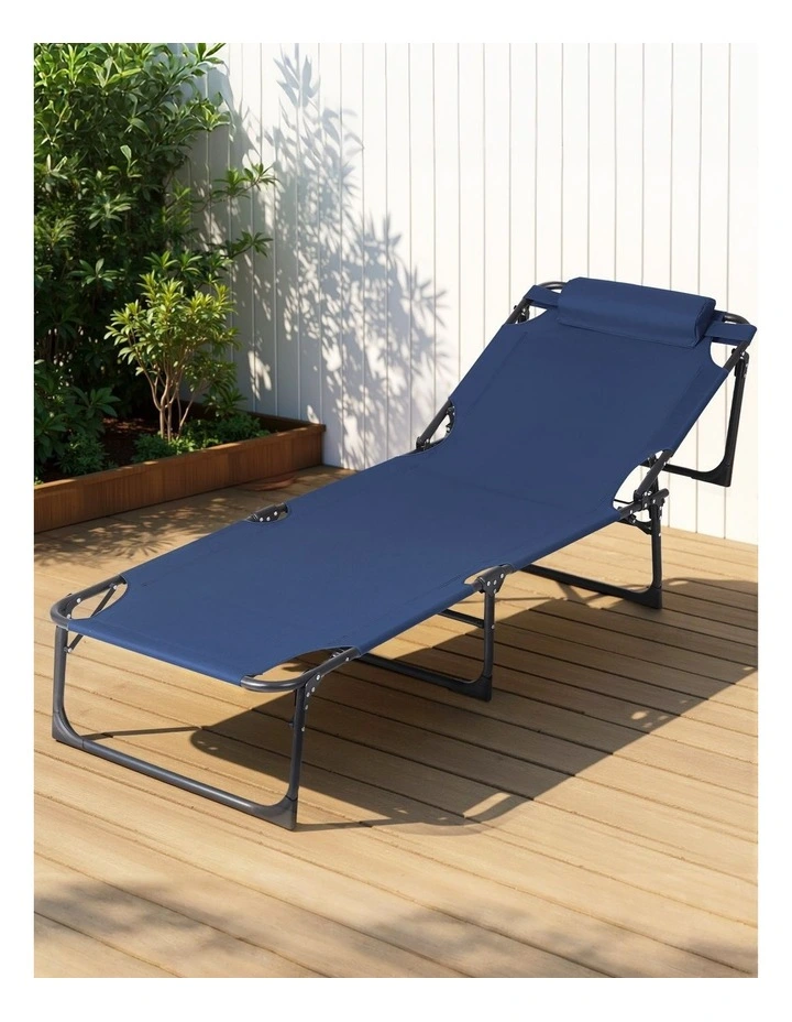 Folding Lounge Beach Chair in Blue image 3