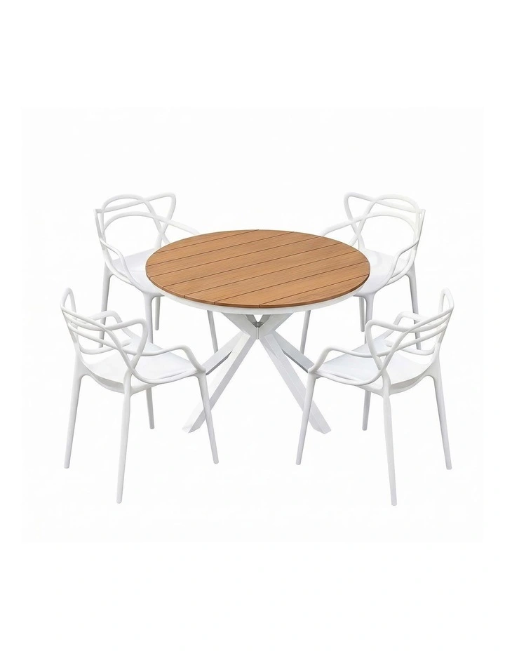 Outdoor Dining Set Table And Chairs 5 Pieces in White image 1