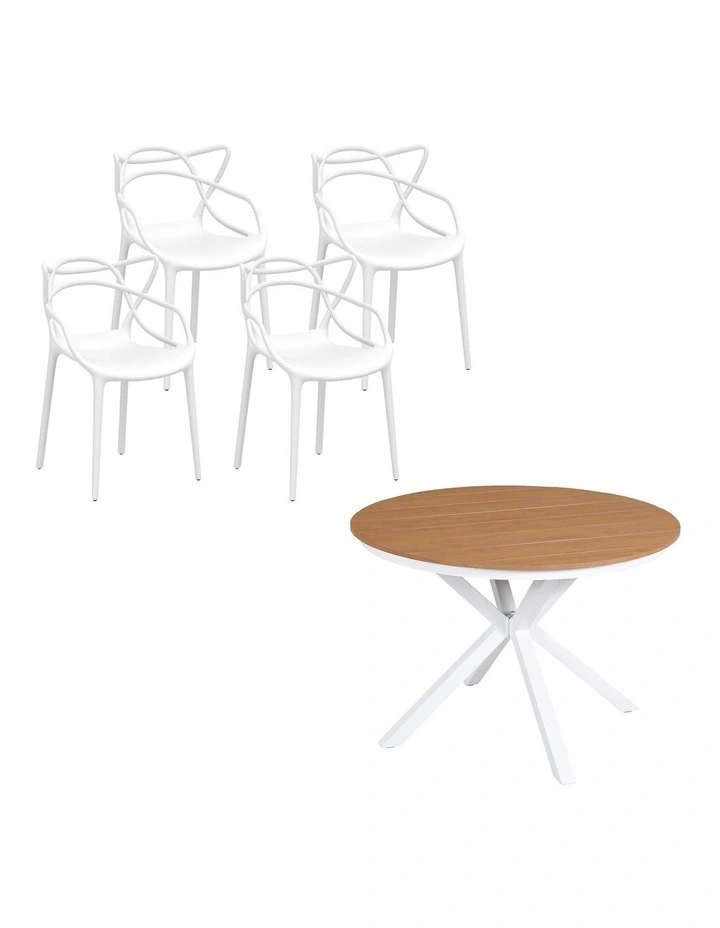 Outdoor Dining Set Table And Chairs 5 Pieces in White image 2