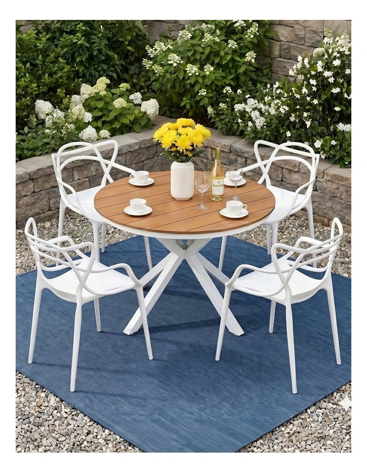 Outdoor Dining Set Table And Chairs 5 Pieces in White image 3