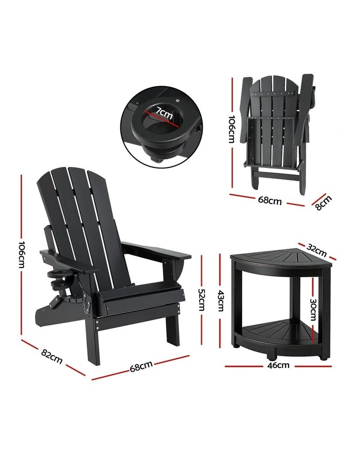 Folding Adirondack Table And Chair in Black image 3