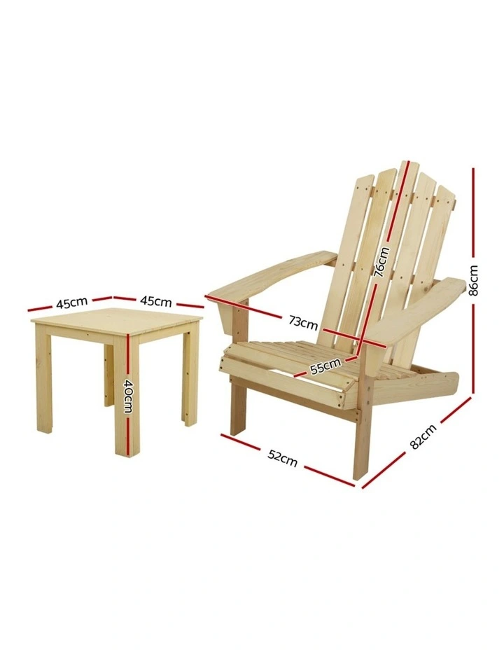 Adirondack Outdoor Table and Chairs 3 Pieces in Natural image 2