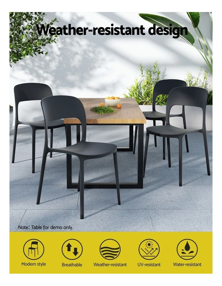 Stackable Outdoor Chairs 4 Pieces in Black image 5