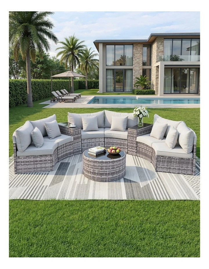 6 Seater Outdoor Sofa Set 9 Pieces in Grey image 3