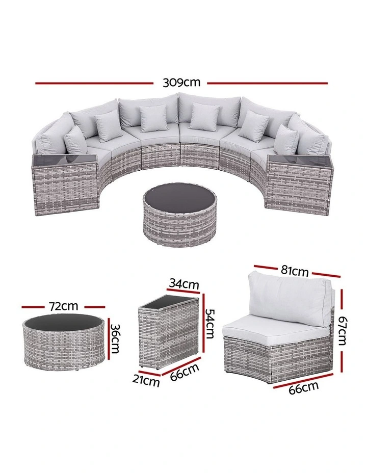 6 Seater Outdoor Sofa Set 9 Pieces in Grey image 4