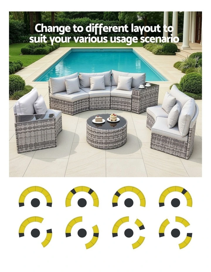 6 Seater Outdoor Sofa Set 9 Pieces in Grey image 5
