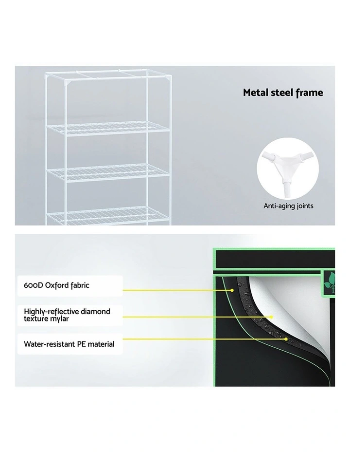 Hydroponics Grow Tent 100x60x180cm in Black image 6