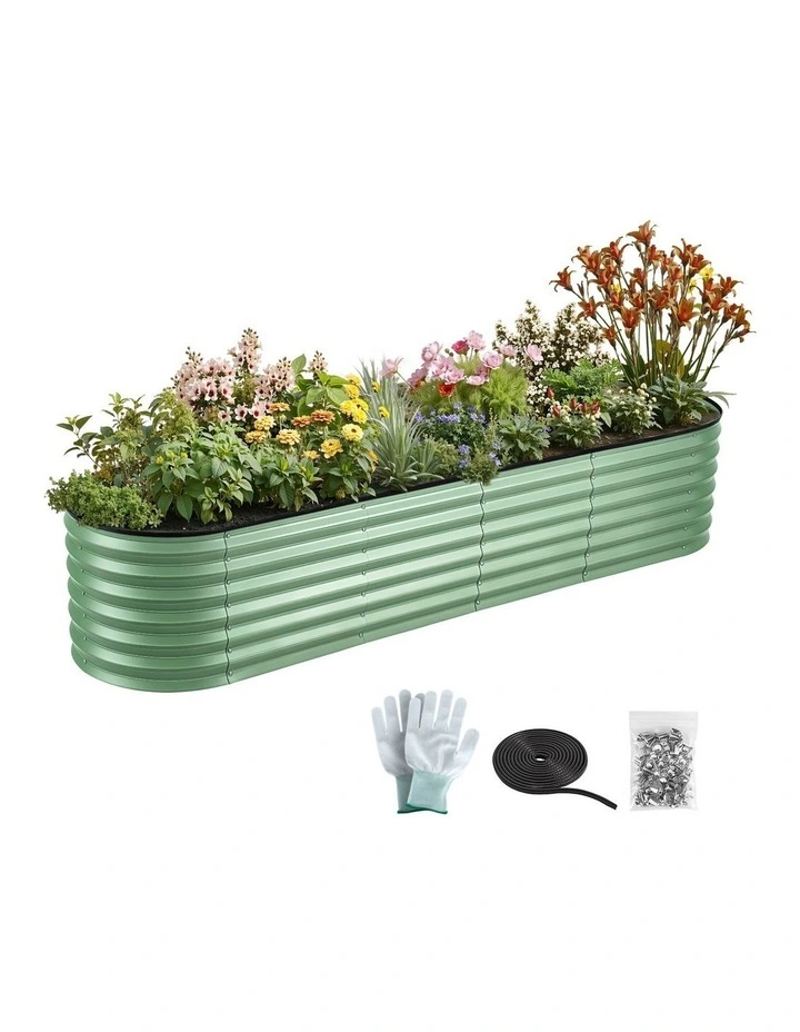 Oval Raised Garden Bed 240x60x45cm in Green image 1