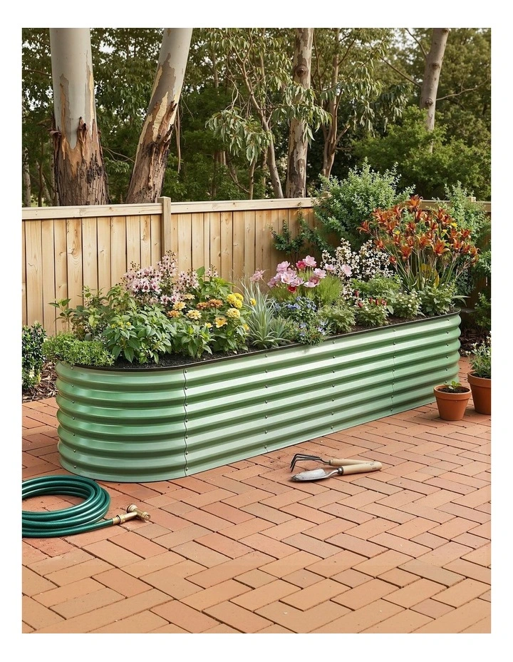 Oval Raised Garden Bed 240x60x45cm in Green image 2