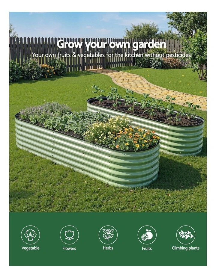 Oval Raised Garden Bed 240x60x45cm in Green image 4