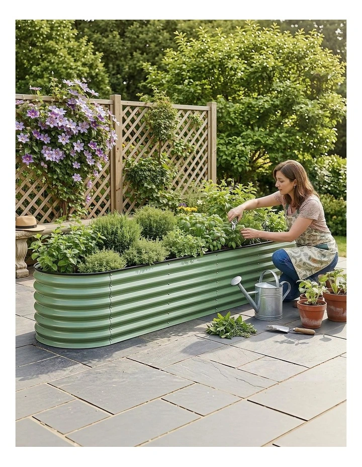 Oval Raised Garden Bed 240x60x45cm in Green image 5