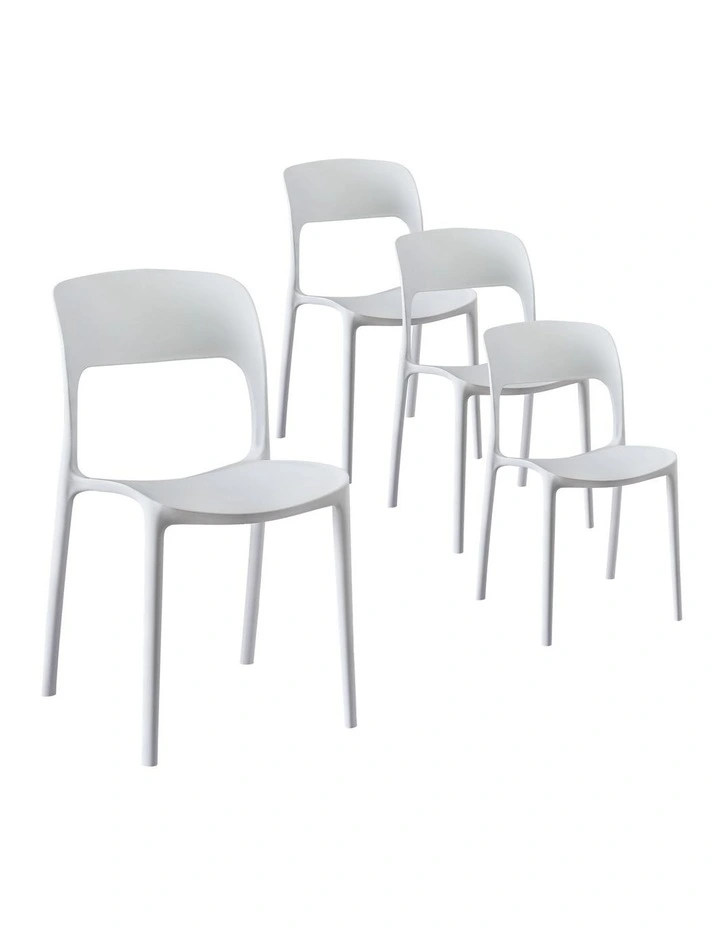 Stackable Pp Patio Outdoor Dining Chair Garden Furniture 4Pieces in White image 1