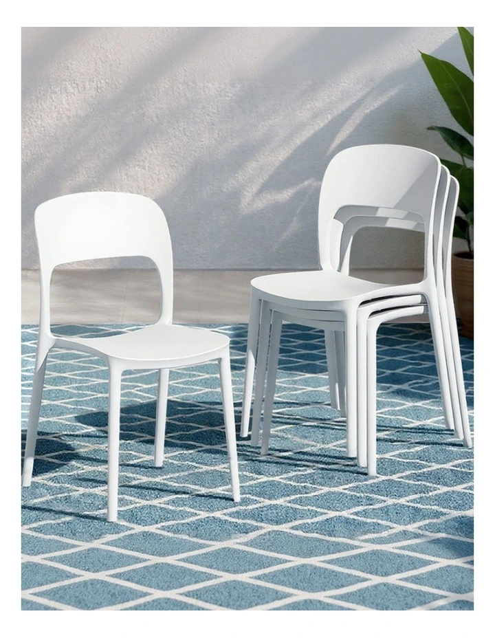 Stackable Pp Patio Outdoor Dining Chair Garden Furniture 4Pieces in White image 3