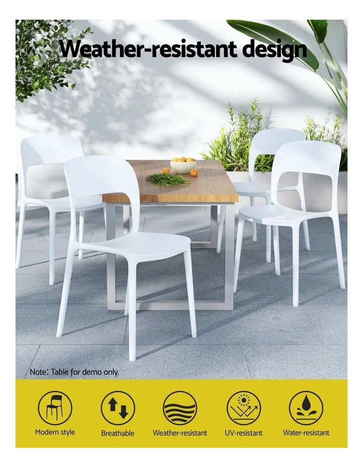 Stackable Pp Patio Outdoor Dining Chair Garden Furniture 4Pieces in White image 5