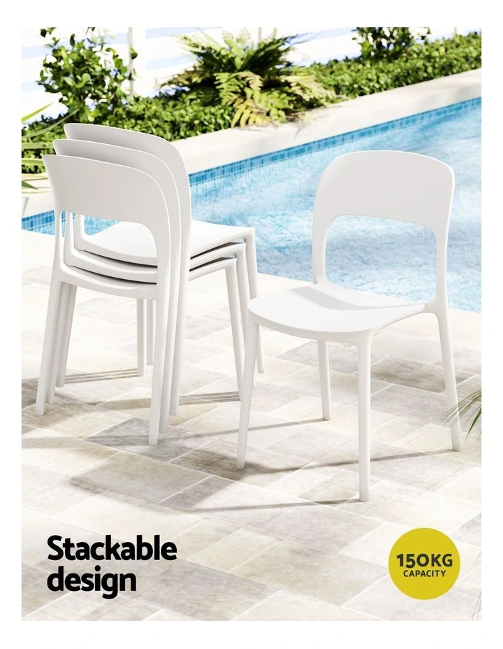 Stackable Pp Patio Outdoor Dining Chair Garden Furniture 4Pieces in White image 6
