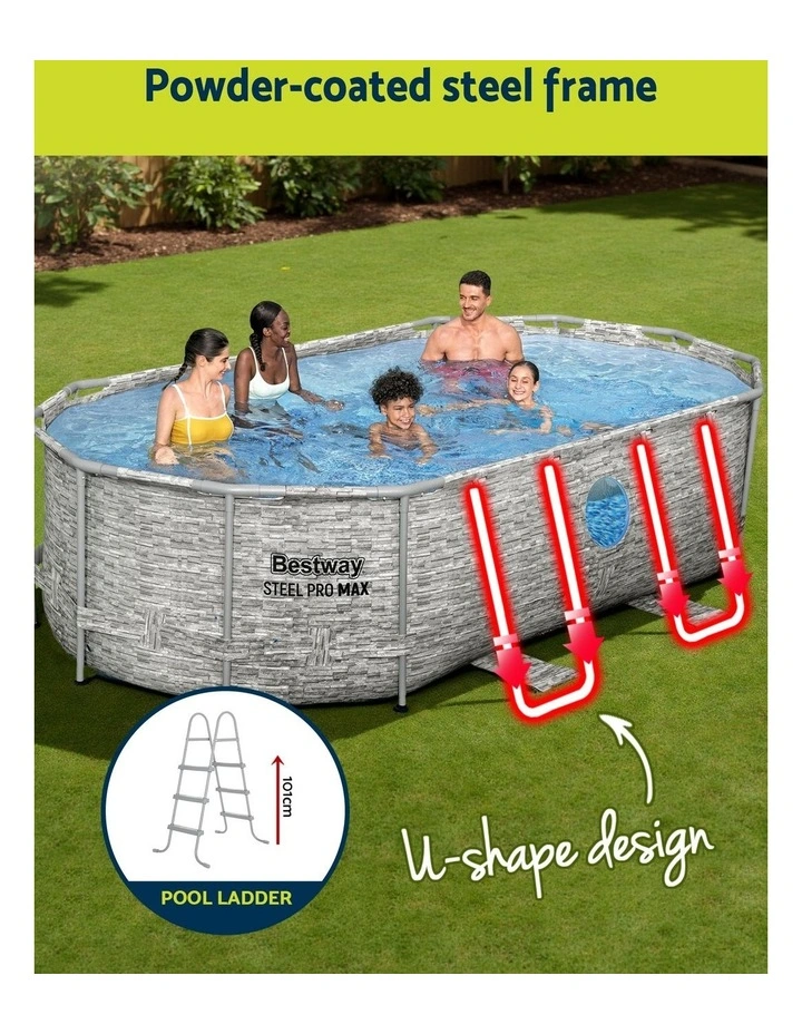 Steel Frame Above Ground Filter Pump Ladder Swimming Pool 7250L 427x250x100cm  in Multi image 6