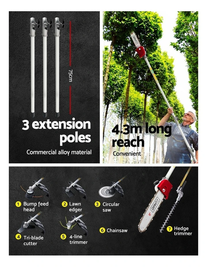 7 In 1 Pole Chainsaw Petrol Hedge Trimmer Tree Pruner 12'' in Multi image 7