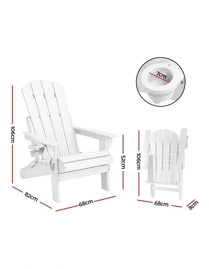 Folding Adirondack Beach Hdpe Sun Lounge Patio Outdoor Garden Chairs in White image 2