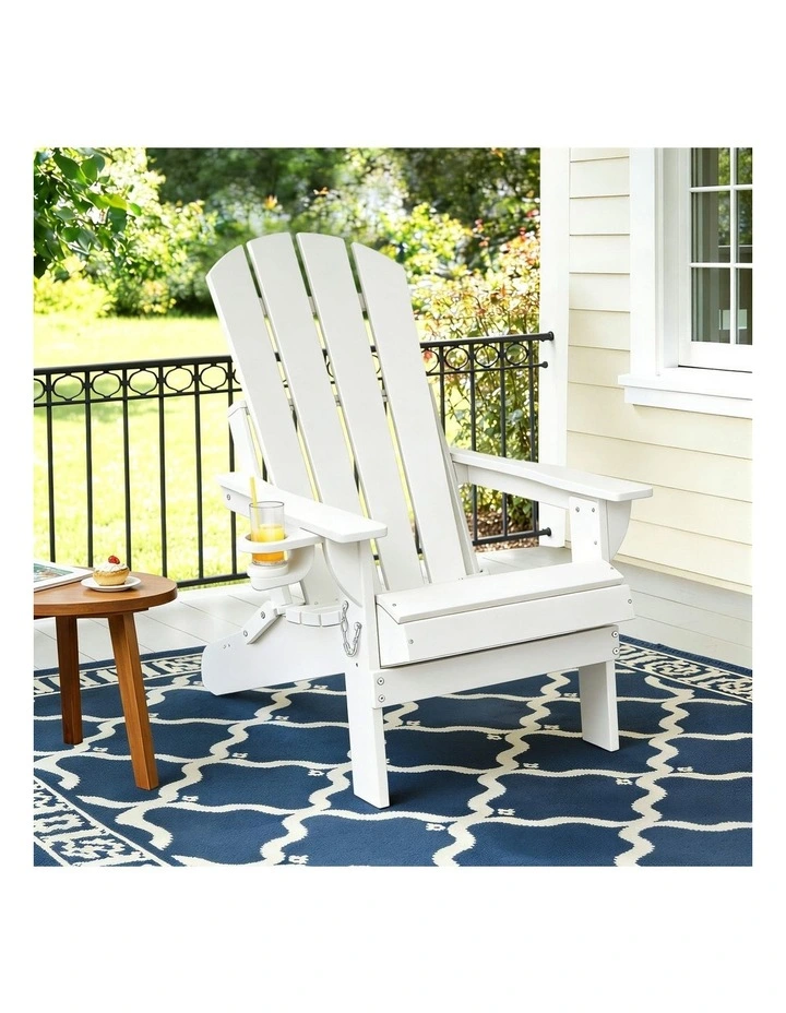 Folding Adirondack Beach Hdpe Sun Lounge Patio Outdoor Garden Chairs in White image 3
