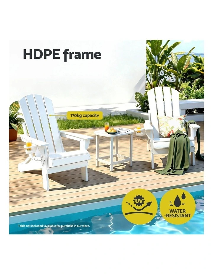 Folding Adirondack Beach Hdpe Sun Lounge Patio Outdoor Garden Chairs in White image 5