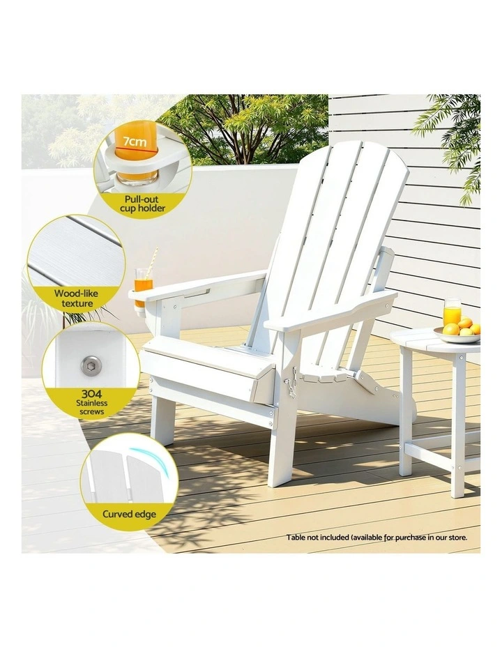 Folding Adirondack Beach Hdpe Sun Lounge Patio Outdoor Garden Chairs in White image 6