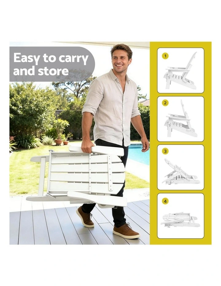Folding Adirondack Beach Hdpe Sun Lounge Patio Outdoor Garden Chairs in White image 7
