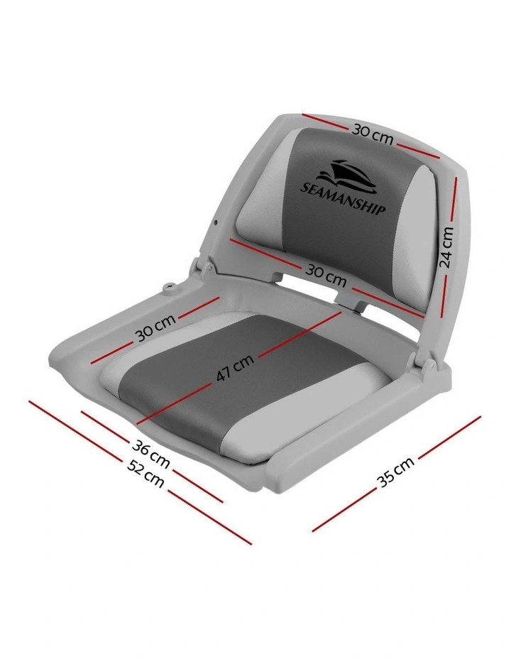 Folding Boat Swivel Low Back Marine Seat 2 Pieces 4cm in Padding Grey image 2