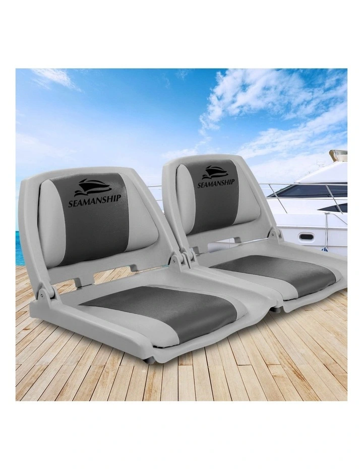 Folding Boat Swivel Low Back Marine Seat 2 Pieces 4cm in Padding Grey image 3