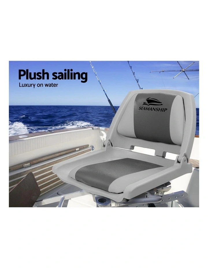 Folding Boat Swivel Low Back Marine Seat 2 Pieces 4cm in Padding Grey image 5