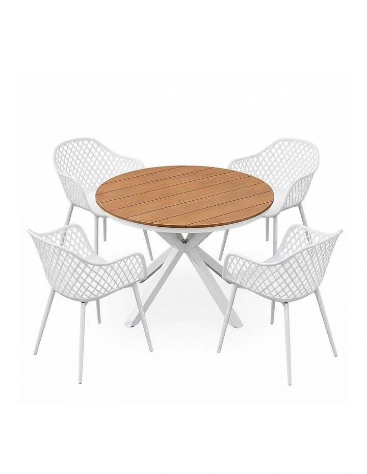 Outdoor Dining Set 5 Pieces in White image 1