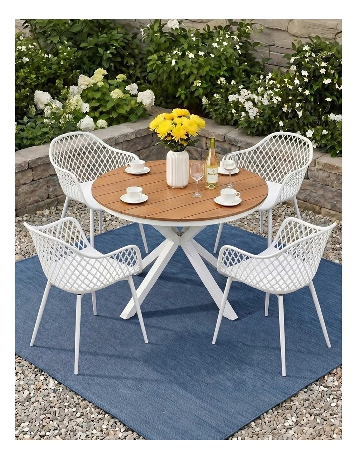 Outdoor Dining Set 5 Pieces in White image 3
