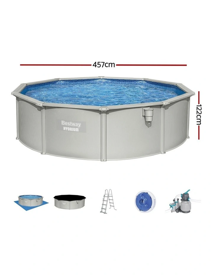 Swimming Pool Steel Frame Round Pool Set 457cm With Filter Ladder 17430L in Grey image 4