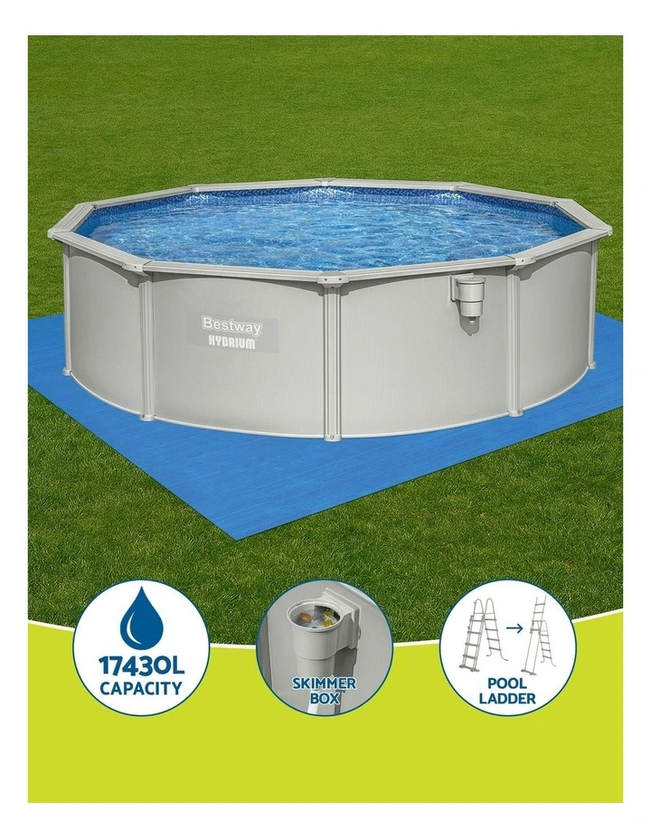 Swimming Pool Steel Frame Round Pool Set 457cm With Filter Ladder 17430L in Grey image 5