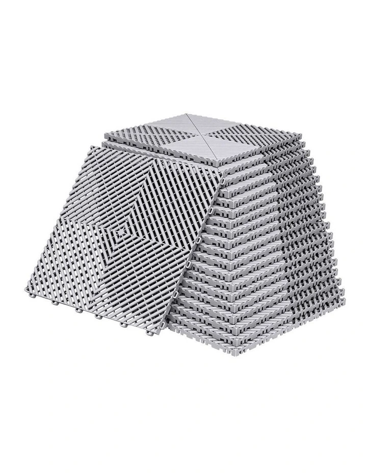 Interlocking Drainage Non-Slip Garage Floor Tiles 20 Pieces in Grey image 1