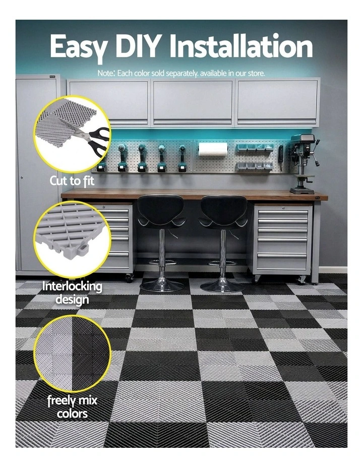 Interlocking Drainage Non-Slip Garage Floor Tiles 20 Pieces in Grey image 5