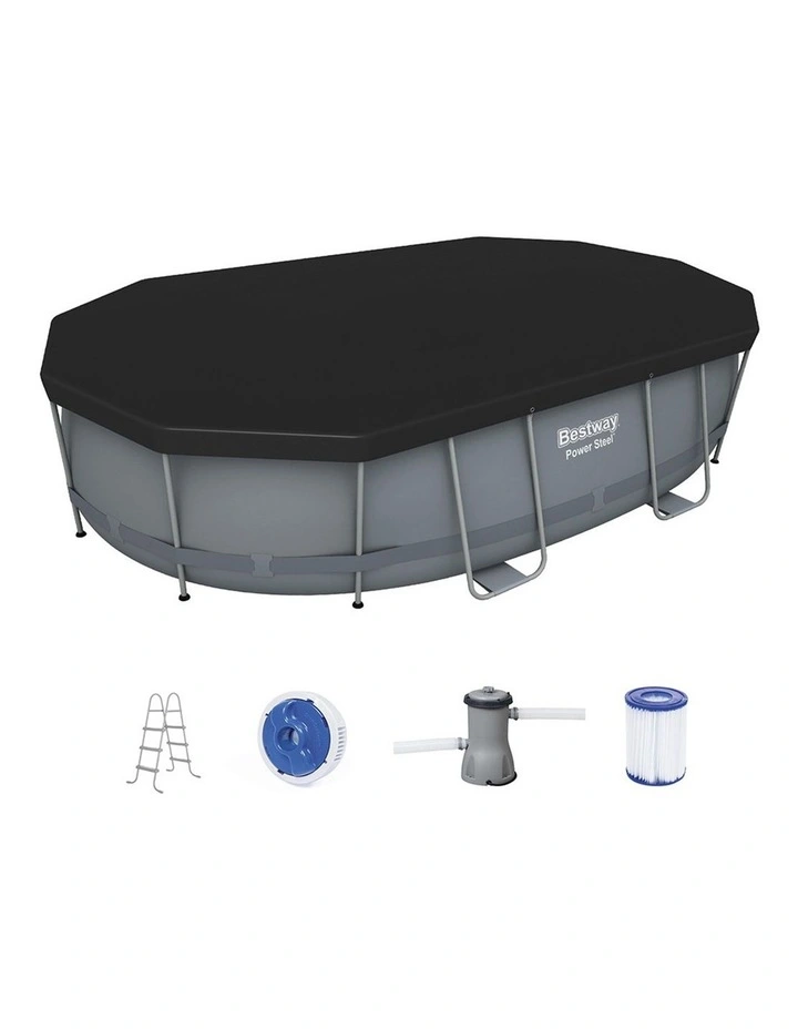 Steel Frame Swimming Pool Set 488x305x107cm in Grey image 2