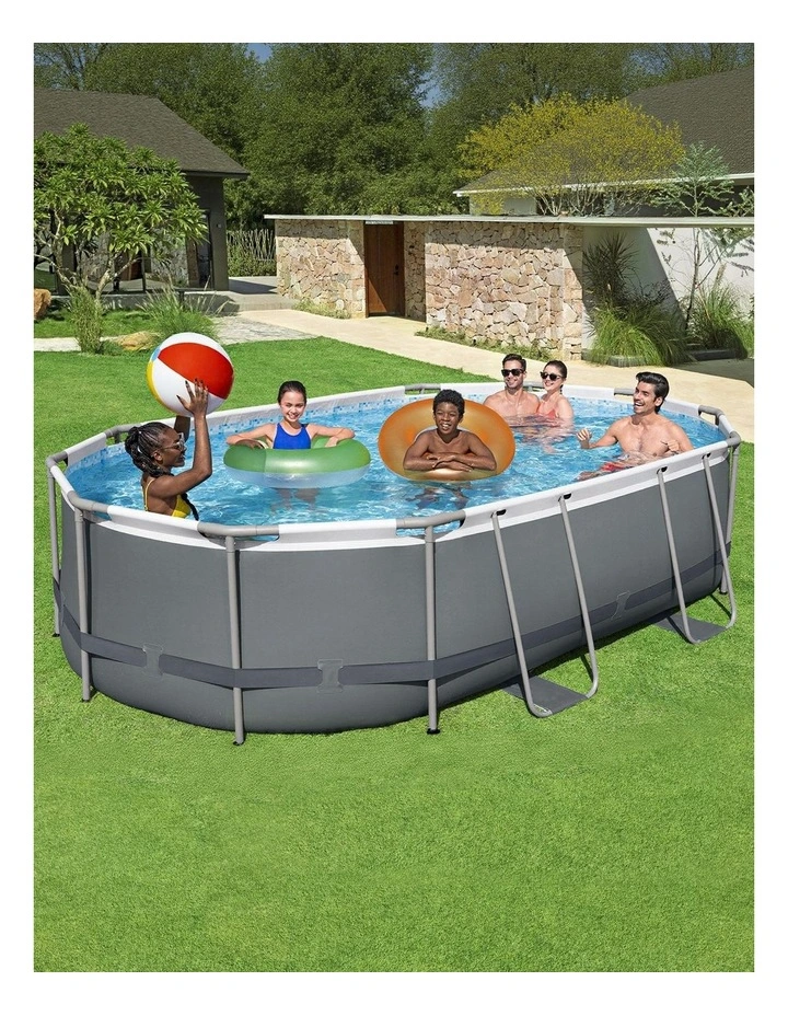 Steel Frame Swimming Pool Set 488x305x107cm in Grey image 3