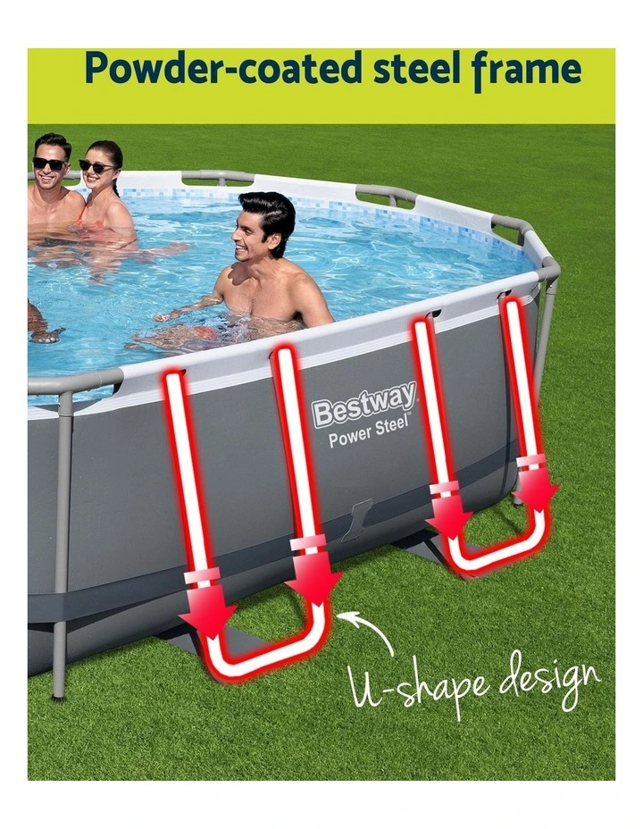 Steel Frame Swimming Pool Set 488x305x107cm in Grey image 6