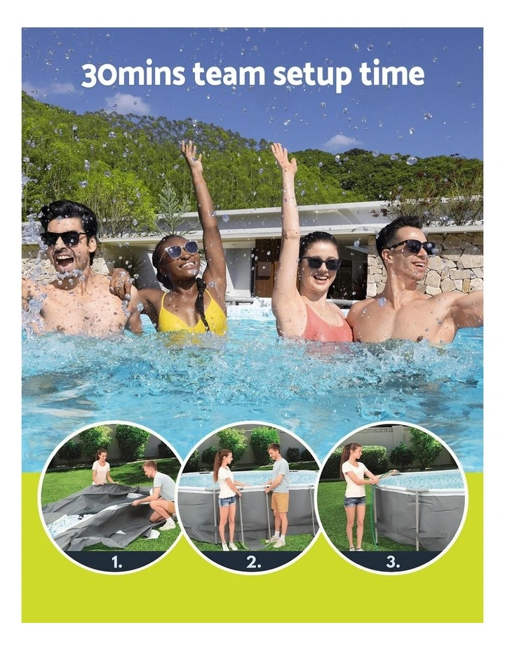 Steel Frame Swimming Pool Set 488x305x107cm in Grey image 7