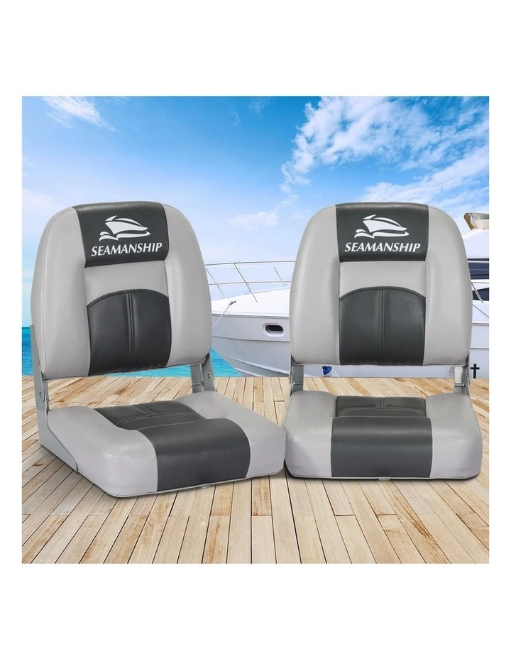 Marine Swivel Low Back Folding Boat Seats 2 Pieces 10cm in Padding Charcoal image 3