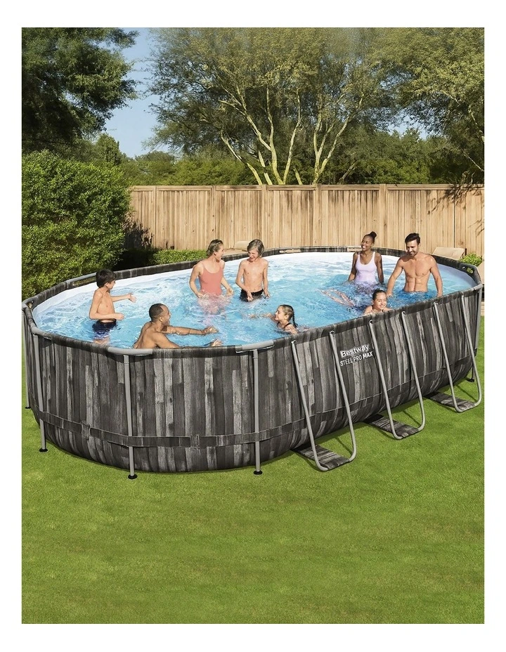 Filter Pump Ladder Cover Swimming Pool Steel Frame Set 6.1x3.66m in Grey image 2