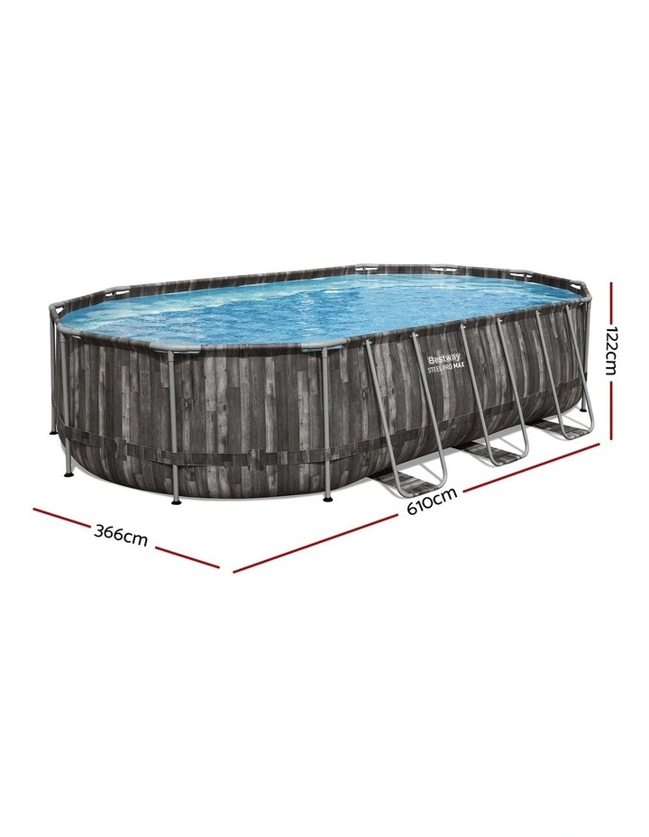 Filter Pump Ladder Cover Swimming Pool Steel Frame Set 6.1x3.66m in Grey image 3